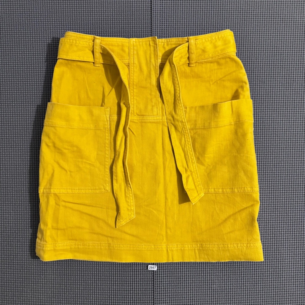 Tory Burch Womens Yellow Tie Waist Patch Pocket Mini Skirt Size 8